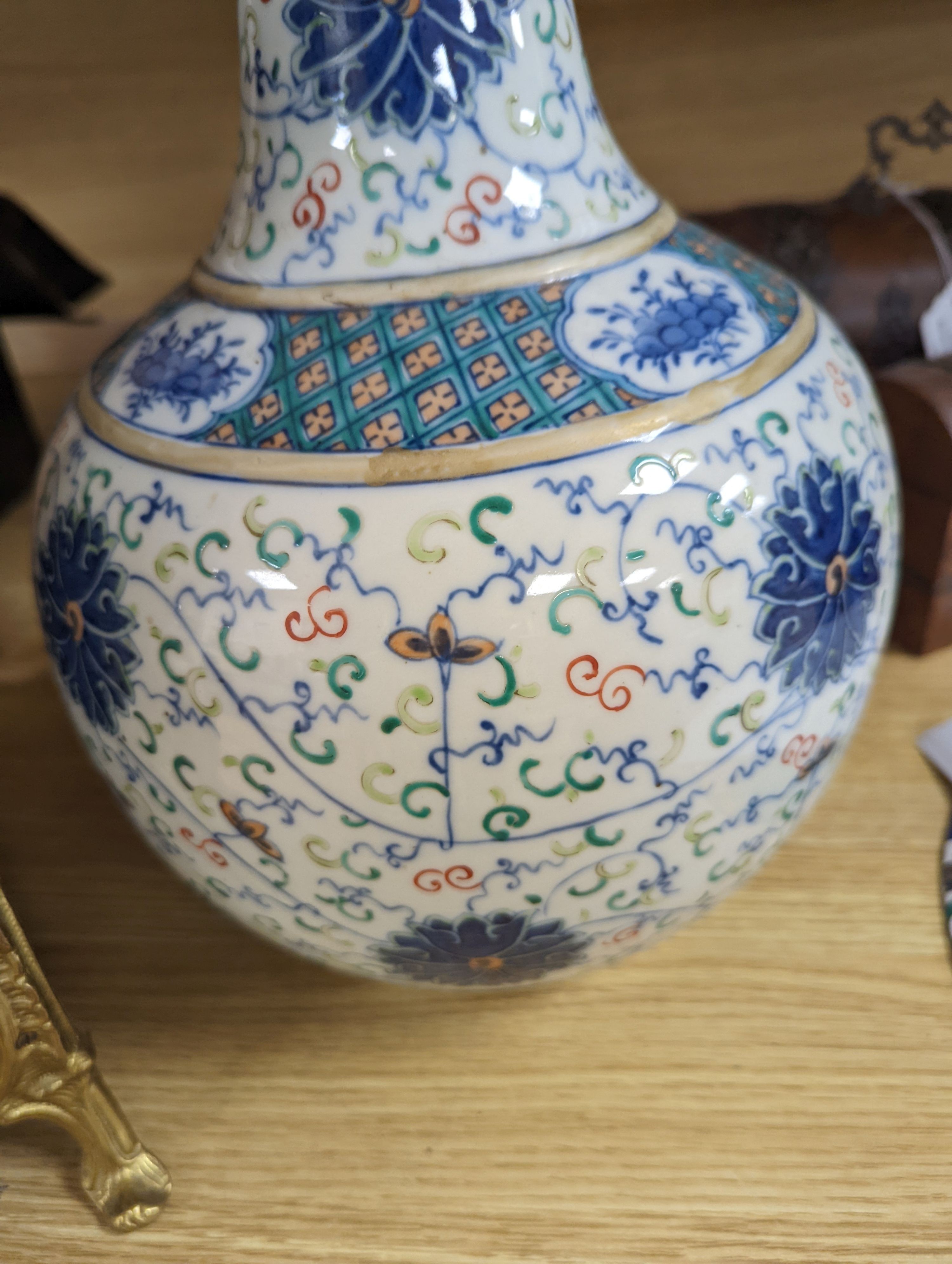 A Chinese doucai bottle vase - 39cm tall